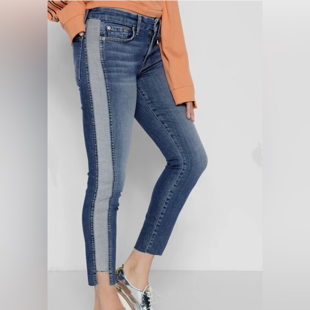 7 For All Mankind Ankle Skinny Jeans Reverse Step Side Panel Mojave Dusk Size 27